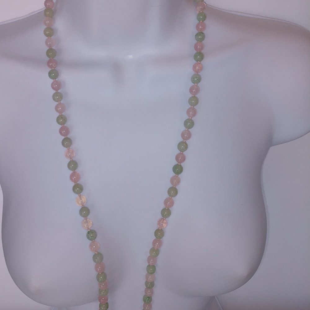 Green and Pink Bead Necklace with Agate Beads Single Strand Handmade 17 inches - Picture 8 of 16